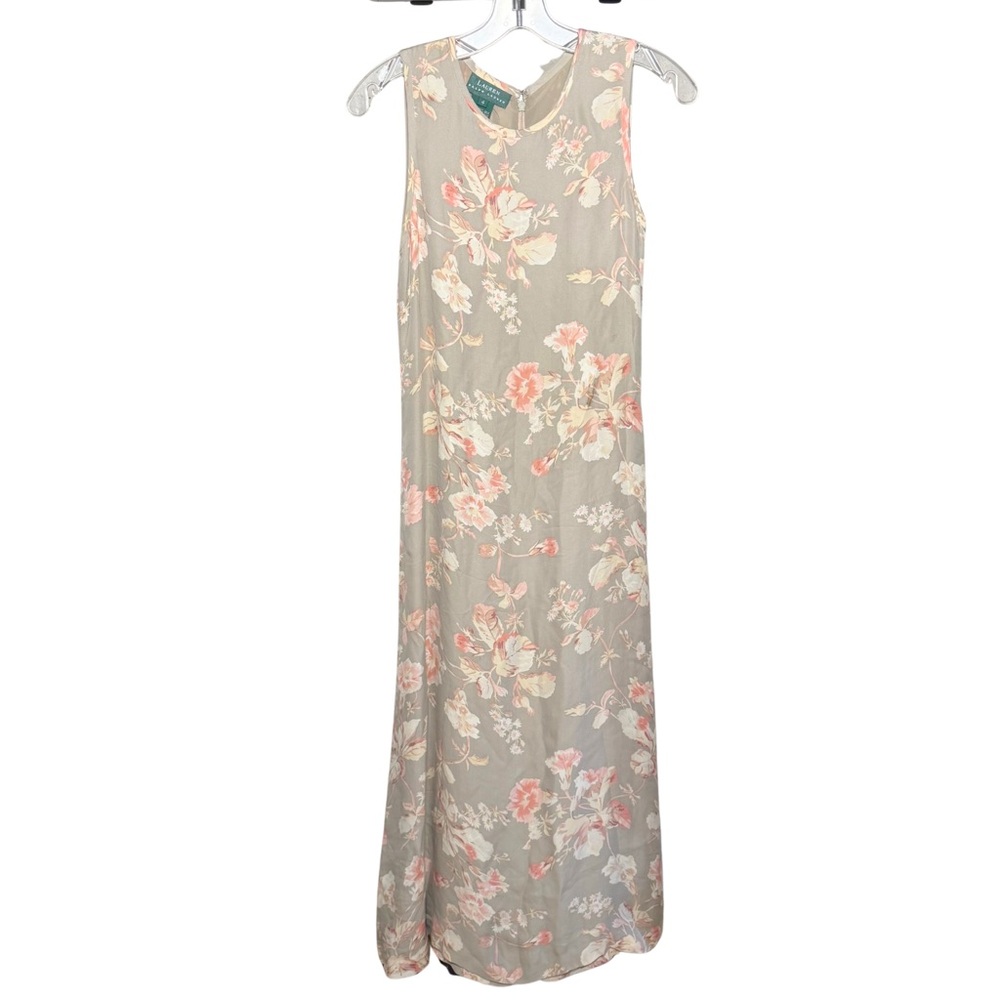 Lauren Ralph Lauren VTG Friends Inspired 90s 100% Silk Floral Maxi Dress Size 4‎